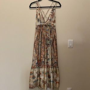 CIDER retro print maxi ruffle dress